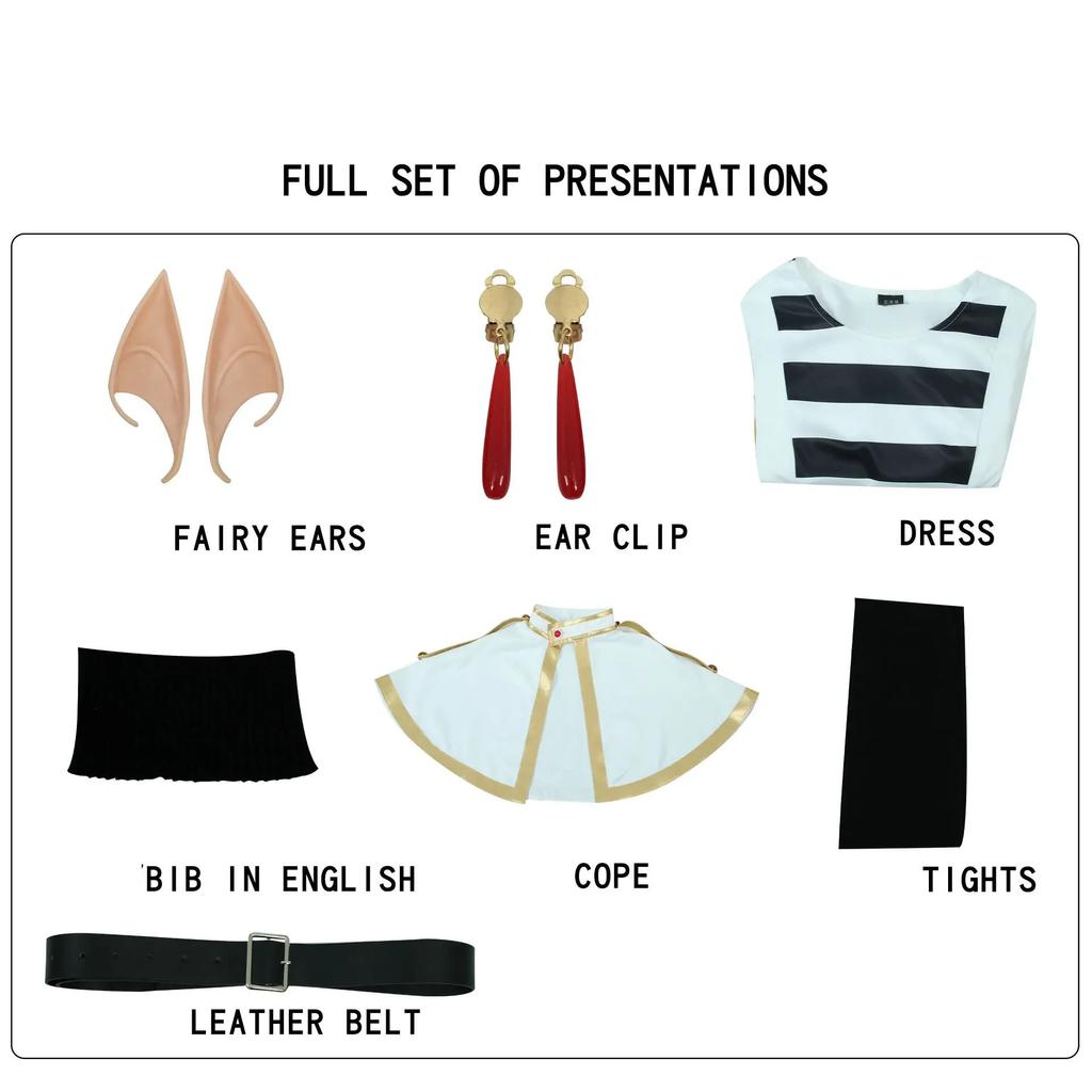 Anime Frieren At The Funeral Frieren Cosplay Costume Fancy Dress  Coat Skirt Belt Earrings Outfits For Women Halloween