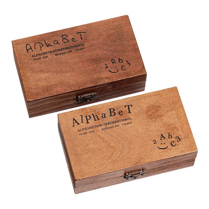 Набор декоративных штампов в стиле ретро с английскими буквами и цифрами в деревянной коробке, 30/42/70 штук