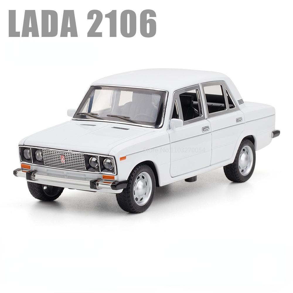 ABAD1 1/24 LADA 2106 Diecast Alloy Car Model Toy Metal Body Door Can Opened Toy Car Pull Back Sound Light Rubber Tire Vehicle Boy Gift