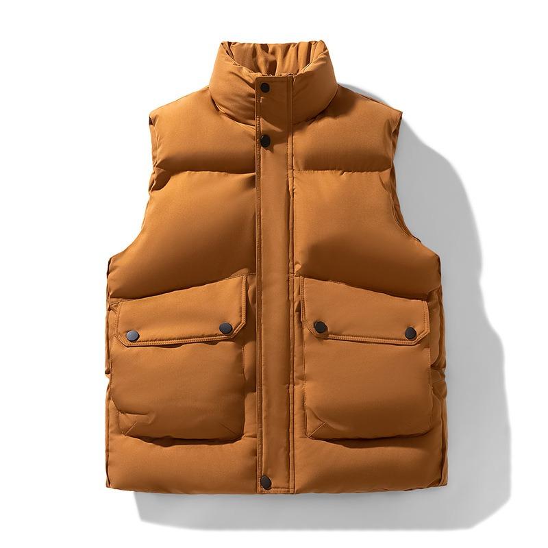 Winter Men's Cotton Vest Outer Wear Casual Stand-up Collar Thickened Thermal Vest Autumn and Winter Sleeveless Vest Jacket