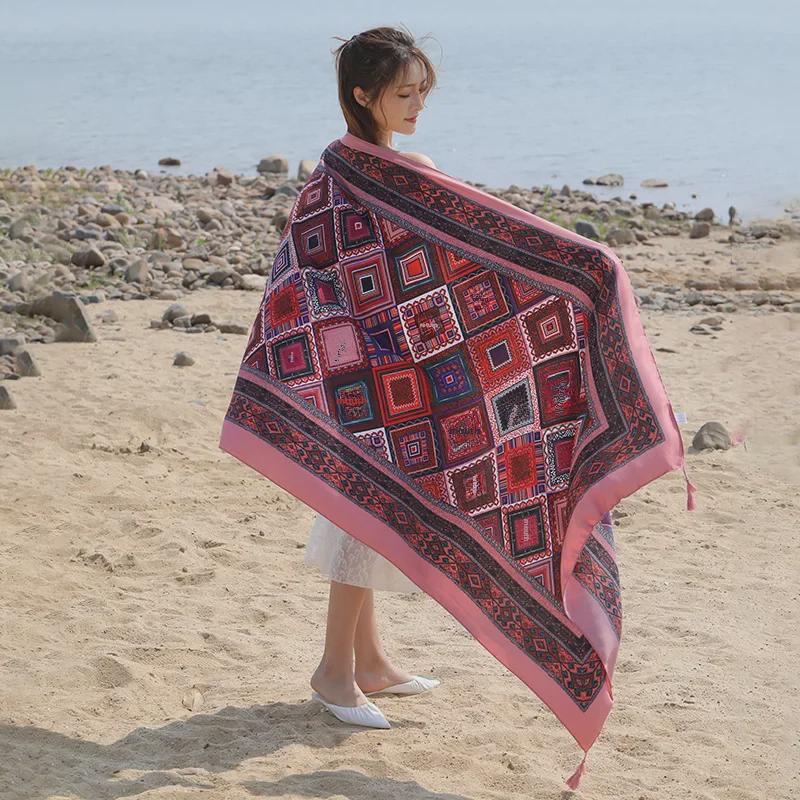 Seaside Travel Cotton & Linen Scarf: Silk Print, Sunscreen Shawl