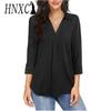 Women's Fashion Casual Summer Solid Color Print 3/4 Sleeve V-Neck Blouses & Shirts