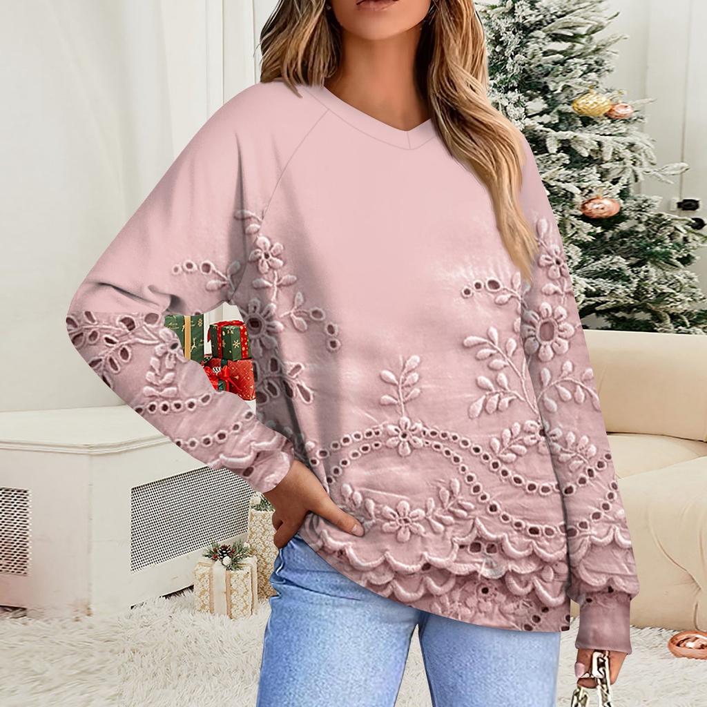 Женская повседневная свободная толстовка с цветочным принтом в полоску и градиентом, с круглым вырезом и длинными рукавами