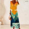 Women Plus Size V Neck Three Quarter Sleeve Palm Print Gradient Long Dress