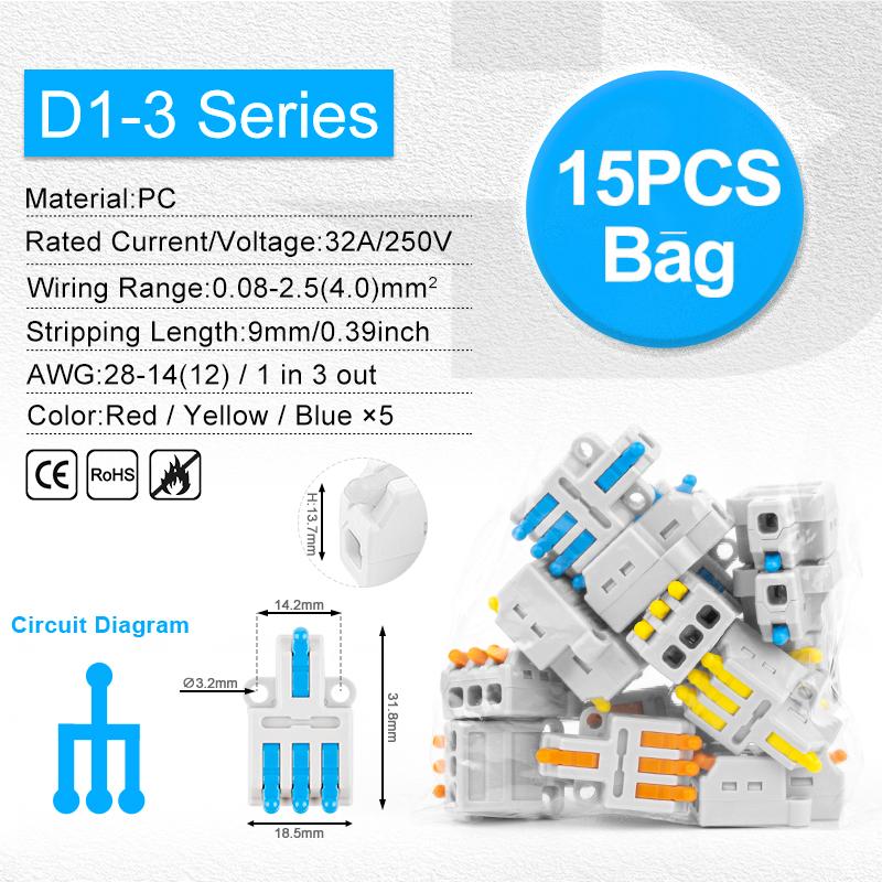 Рычажные быстрые мини-соединители для проводов 1 вход - несколько выходов Компактные соединители для сращивания проводов Подключение для вставных домашних клеммных блоков 32А