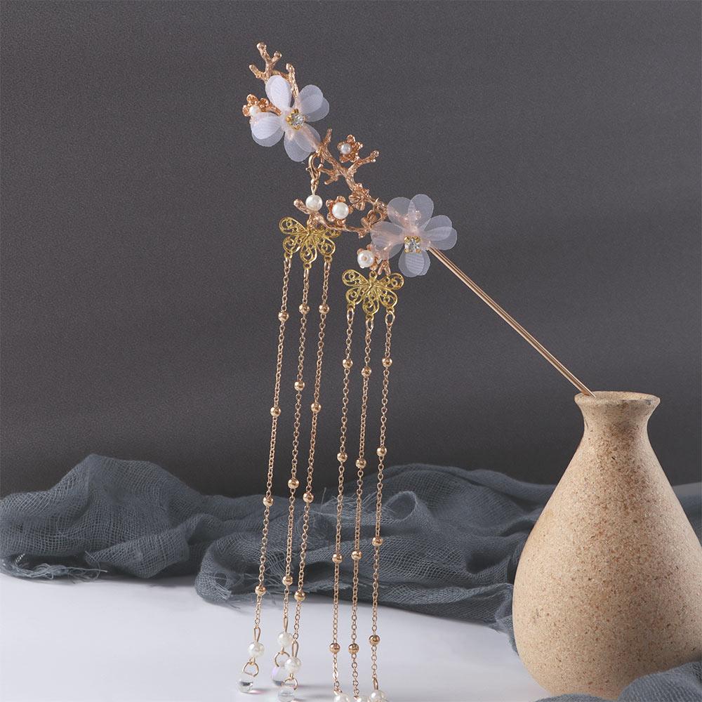 Бусины-бабочки Стразы Вилка для волос с кисточкой Заколка для волос Аксессуары для волос Ханфу Цветочные палочки для волос