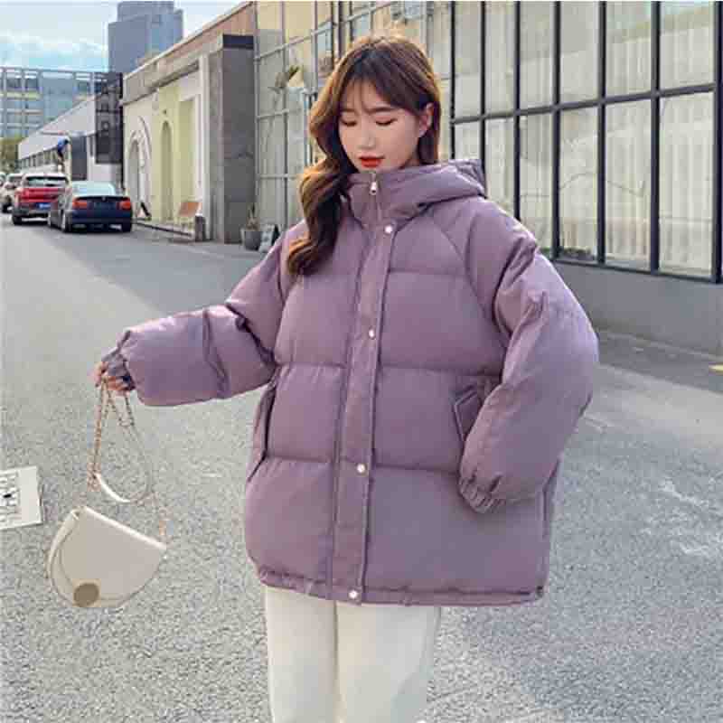 Женское зимнее хлопковое пальто с капюшоном, короткая парка, теплое пальто, ветрозащитный утолщенный уличный пуховик, однотонный цвет