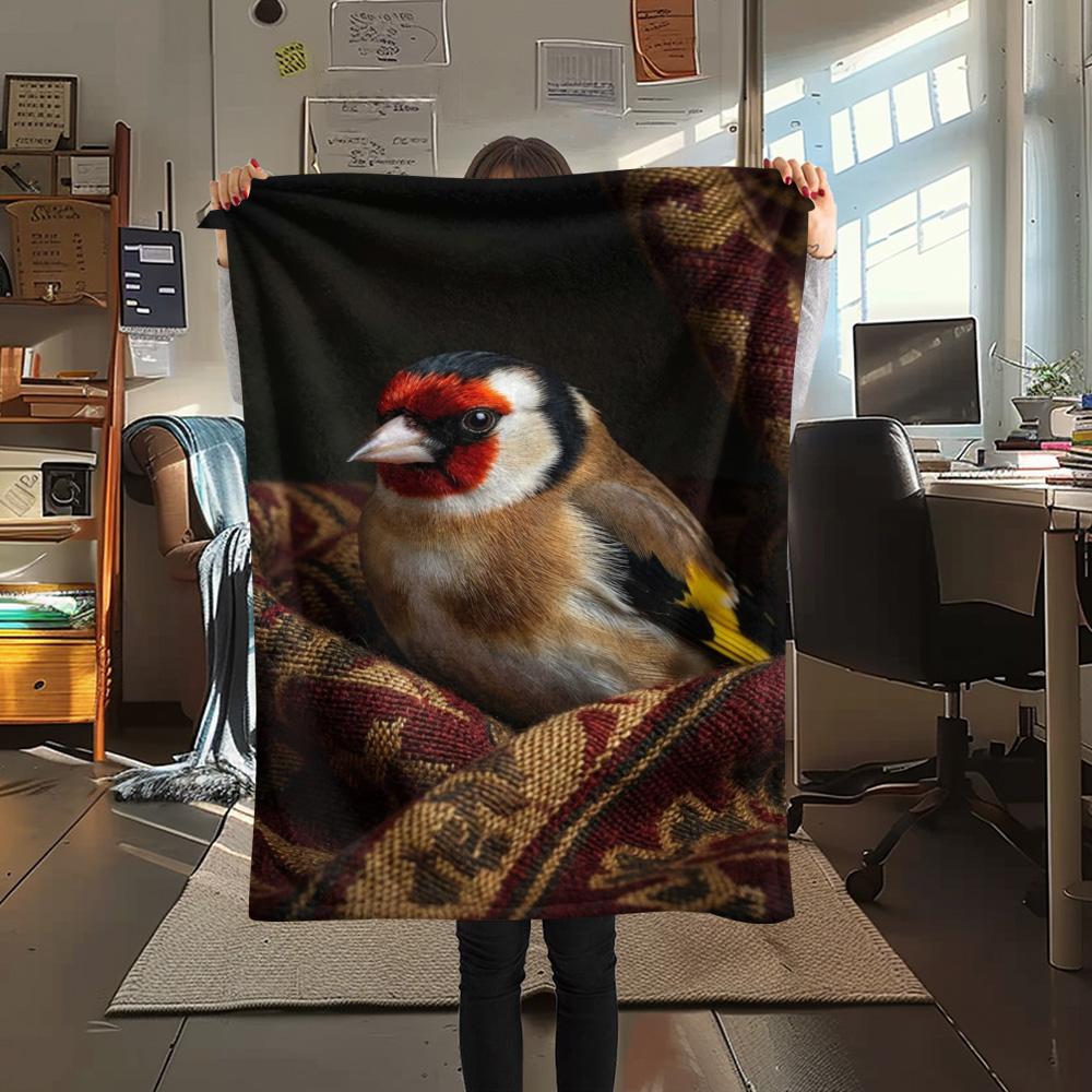 1PC Whimsical Wild Portrait Print FlAannel Blanket, High quality Comfortable for All Seasons, Home Decor, Warmth and Comfort