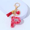 Red A-Z Alphabet Initial Letter Keychain Cute Heart Tassel Resin Charms Keyrings Handbag Charms Car Pendant Trinkets Women Gifts