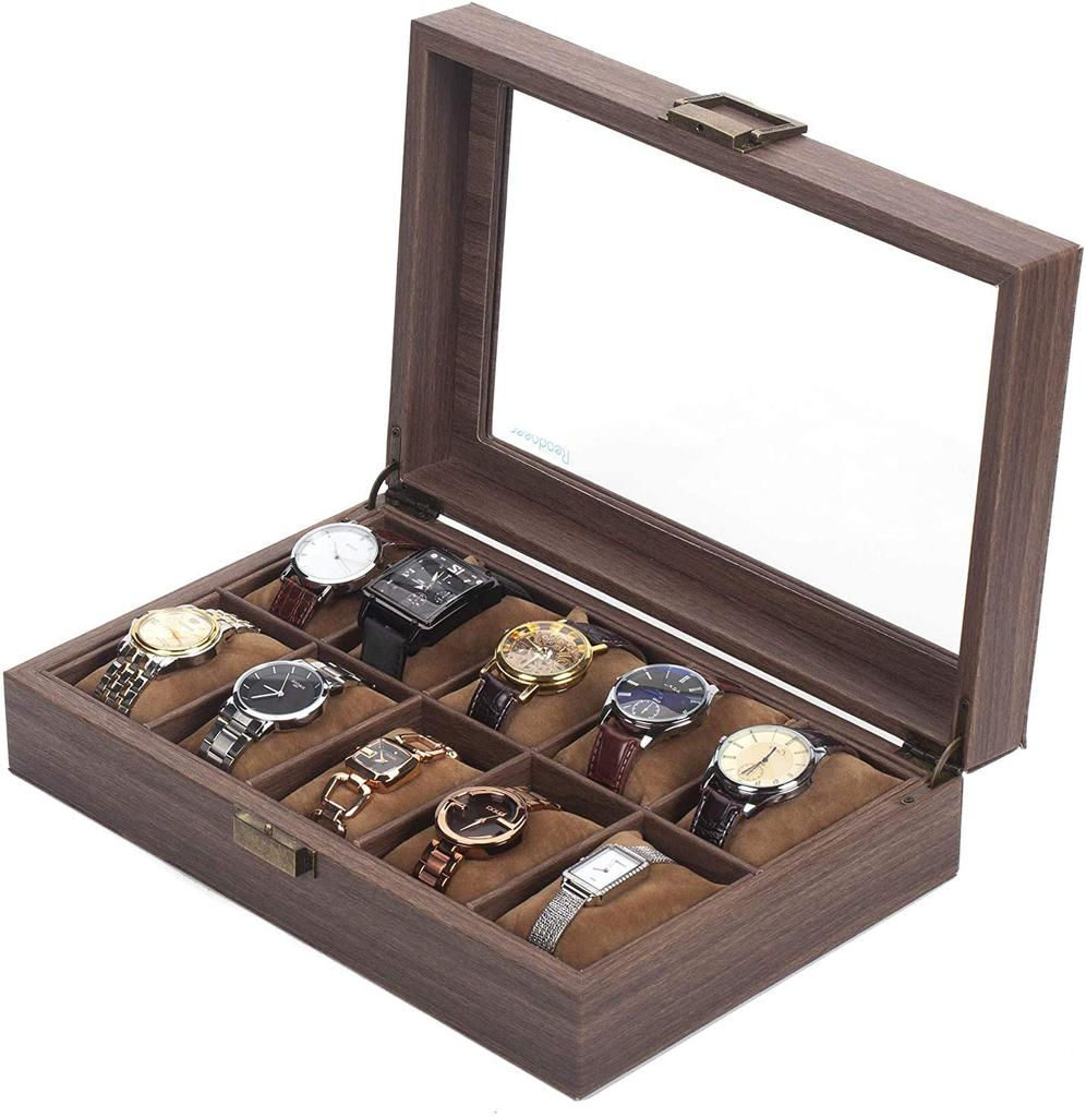 Reodoeer Деревянный PU Коробка для хранения часов Коллекционный кейс для хранения 10 часов Кейс, Коробка,