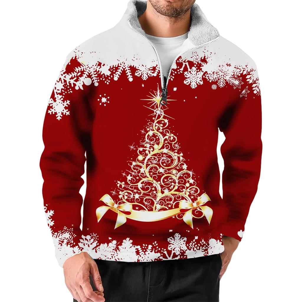 Men's Christmas Stand-up Collar Sweatshirt, Hot-selling Outdoor Casual Top With  Collar