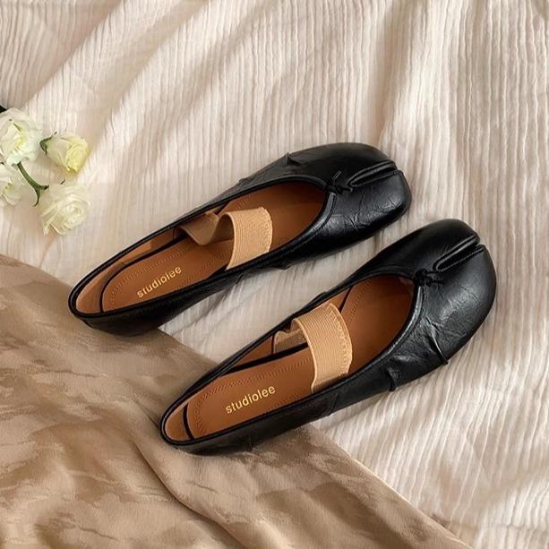 Sheepskin Version~ Grape Mother, the Same Style, Light Mouth, One-word Belt, Thin and Soft Split-toe Shoes, Women's Single Shoes, Genuine Leather Fl