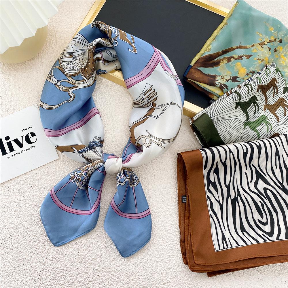 70 Silk Scarf: Small Square for Women - Lightweight Korean Fashion, Perfect for Spring, Summer, Autumn; Stylish for Flight Attendant or Neck Accessory