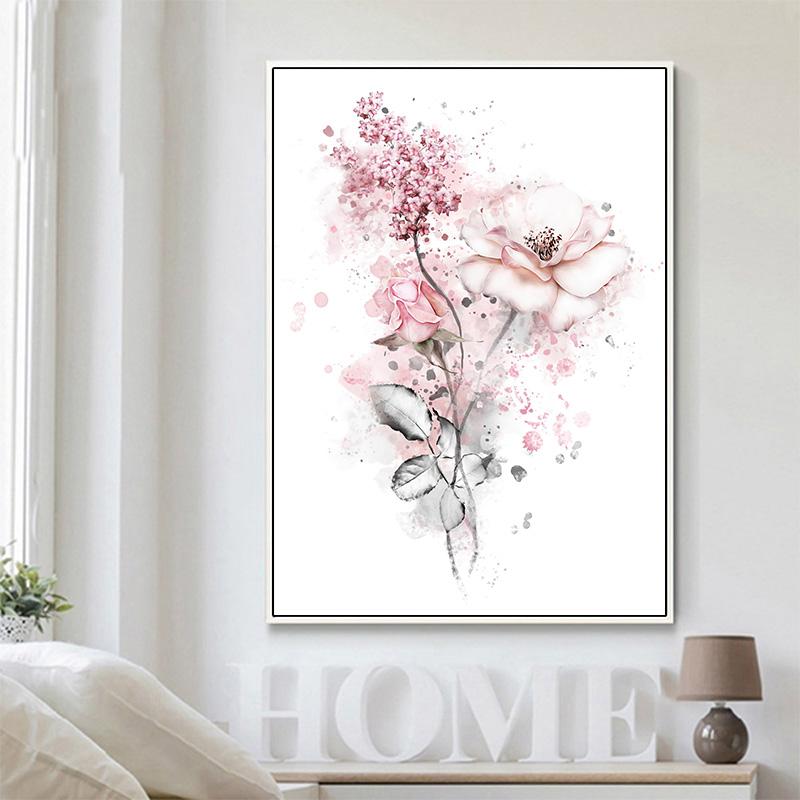 Плакаты с розовыми цветами и принты, настенные художественные картины на холсте, скандинавские современные фрески для гостиной, спальни, украшения дома, фотографии