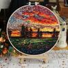 Embroidery Kit Scenery Pattern Diy Beginner Embroidery Kits Handcraft Needlework Sewing Hand Cross Stitch Set With Hoop Craft