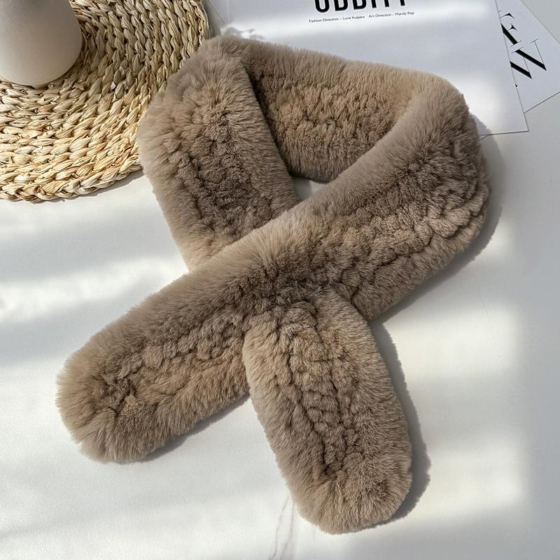 Маленький тканый шарф из кроличьего меха выдры, практичный и универсальный, осенне-зимний, корейская версия, милый теплый шарф на шею, шарф из натурального меха для женщин