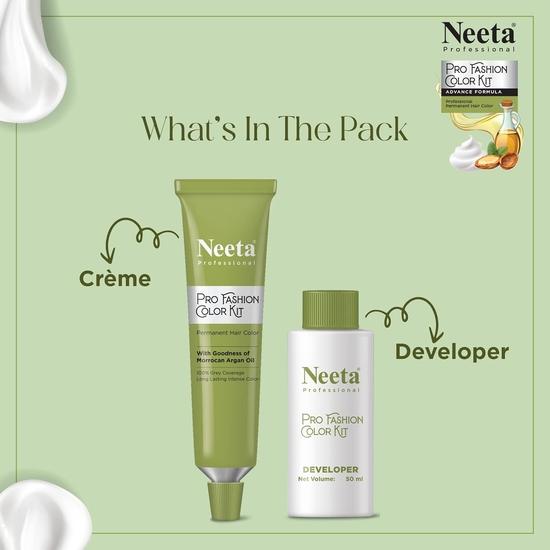 Neeta Professional Pro Fashion Color Kit 1.0 Натуральный черный 100г, Стойкая краска для волос, Крем-краска для волос для женщин и мужчин