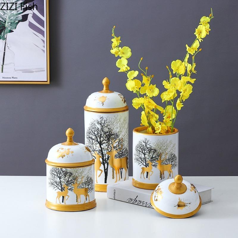 Креативный свет Роскошный керамический контейнер для хранения с крышкой, универсальная банка для кухни, конфет, закусок, чая, органайзер, европейское домашнее украшение, искусство