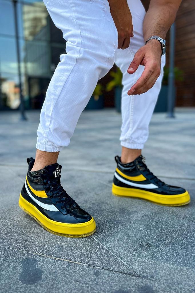 Men's Fashion Faux Leather Flat Heeled Boots Bootie Majesty Srt Boots Yellow Shoes