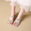 Fashion Fairy Style Square Toe Open-toe Sandals and Slippers Summer New Wear Rhinestone Straight Belt Special-shaped Wedge Slippers