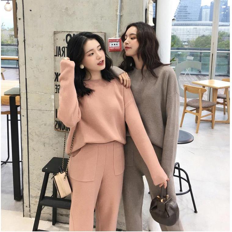 Женский вязаный свитер из двух предметов, зимний спортивный костюм, весенне-осенний модный ШИКАРНЫЙ кофта, верхняя одежда, брючный костюм, женский