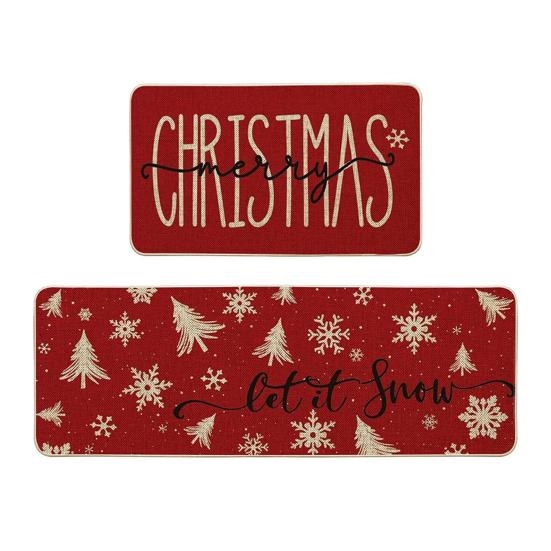 2 шт./набор Рождественский красный кухонный коврик С Рождеством Христовым напольный коврик Снежинка Рождественская елка Нескользящий коврик для кухонной раковины Спальни Гостиной Ванной комнаты Декор