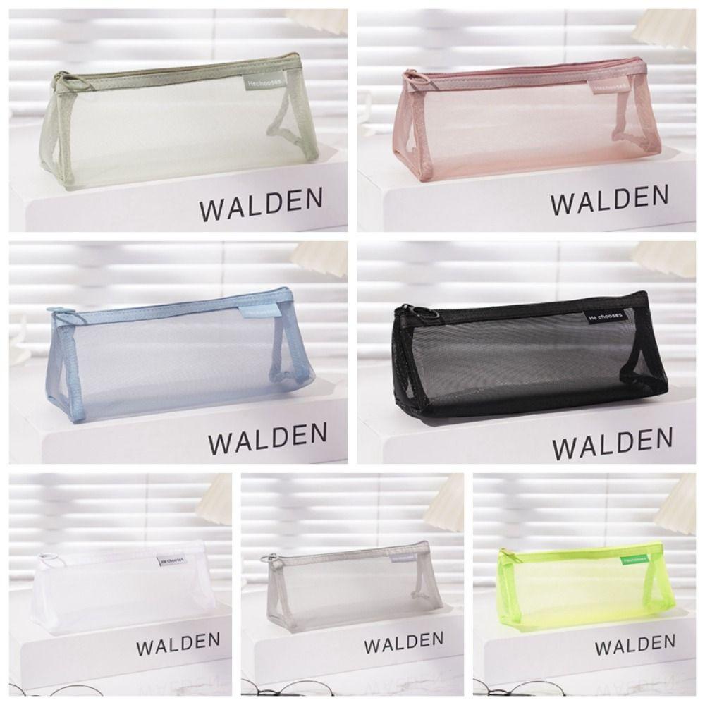 Retro Color Mesh Pencil Case Nylon Zipper Stationery Bag Simple Transparent Bills Bag Pencil Bag