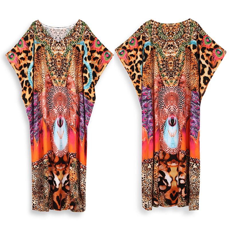 EDOLYNSA Турецкий халат с принтом и рукавами «летучая мышь», летняя туника, купальник больших размеров, накидка для женских купальников, синие платья-кафтаны Q1415