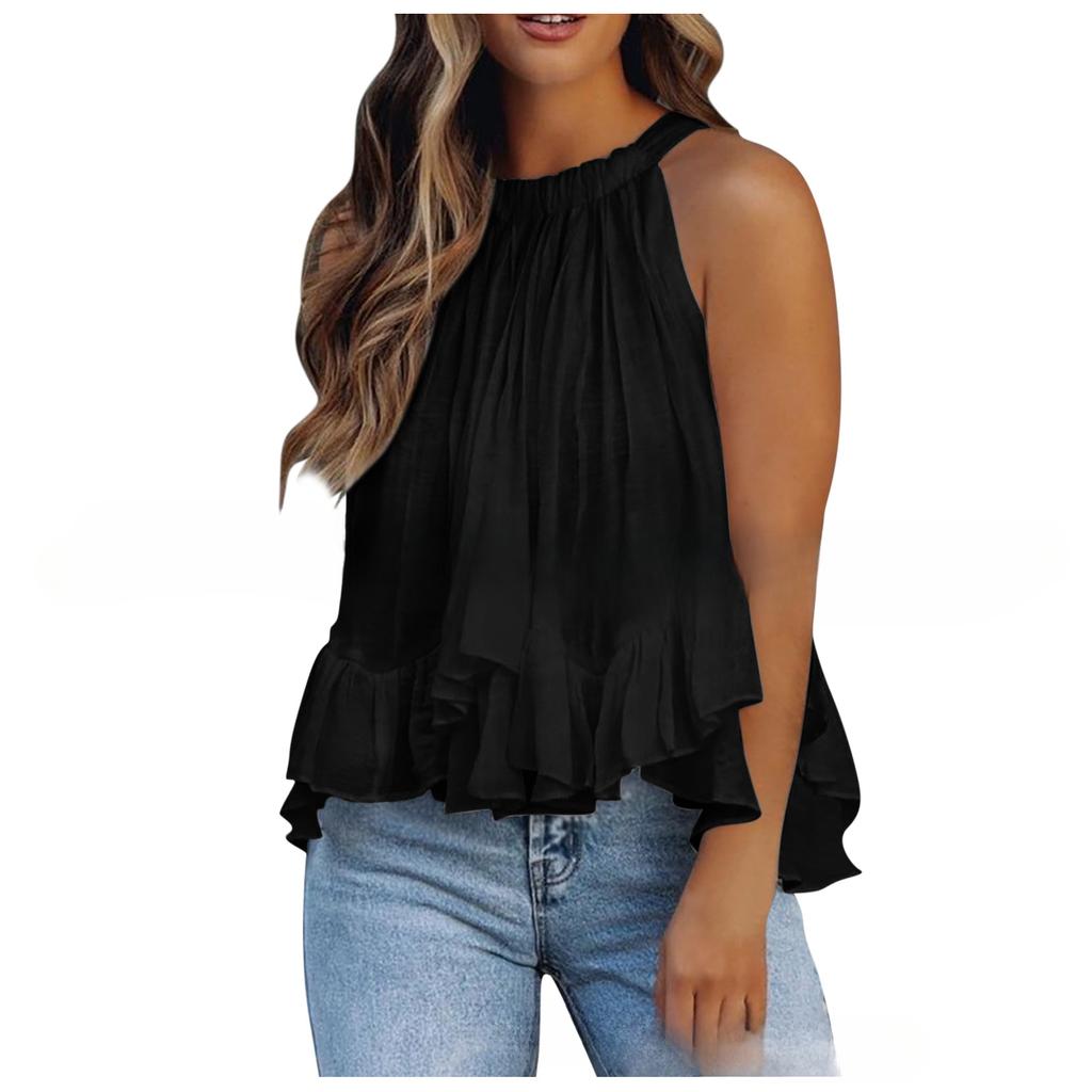 YYFS Женская мода повседневная летняя весна однотонные принты без рукавов с висячим вырезом блузки и рубашки