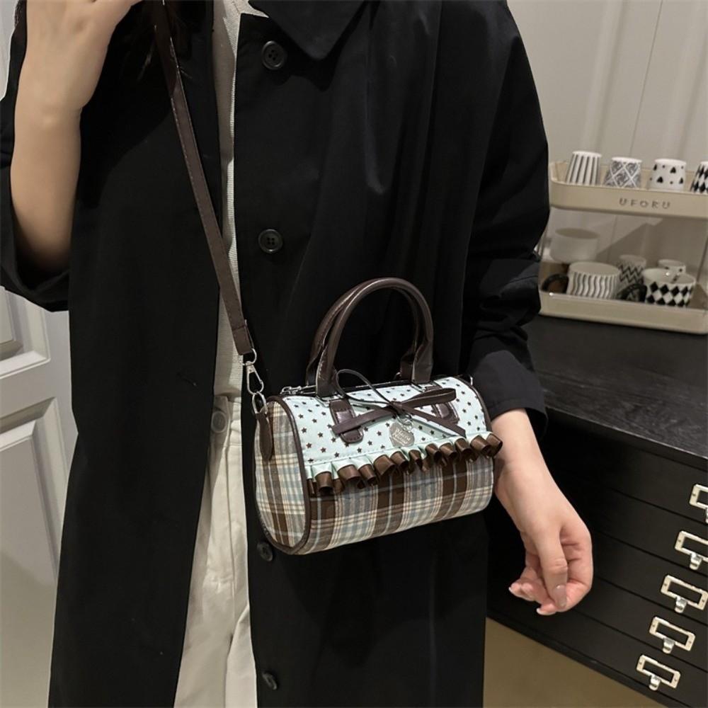 Sweet Bow Crossbody Pillow Bags Vintage Plaid Lightweight Portable Ladies Shoulder Bag Versatile Women Handbag Purse Girls Gift