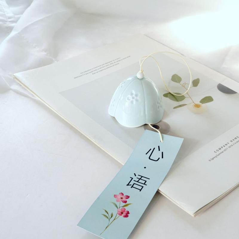 Подвесной колокольчик в японском стиле, тюльпан, керамический колокольчик, цветущая вишня, подвеска ручной работы, украшение для сада