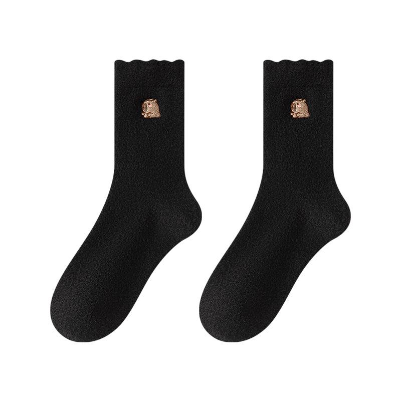 Plush Socks Season Exquisite Embroidery Cute Socks Mid-Leg Socks Thickened Fleece Warm Sleep Socks