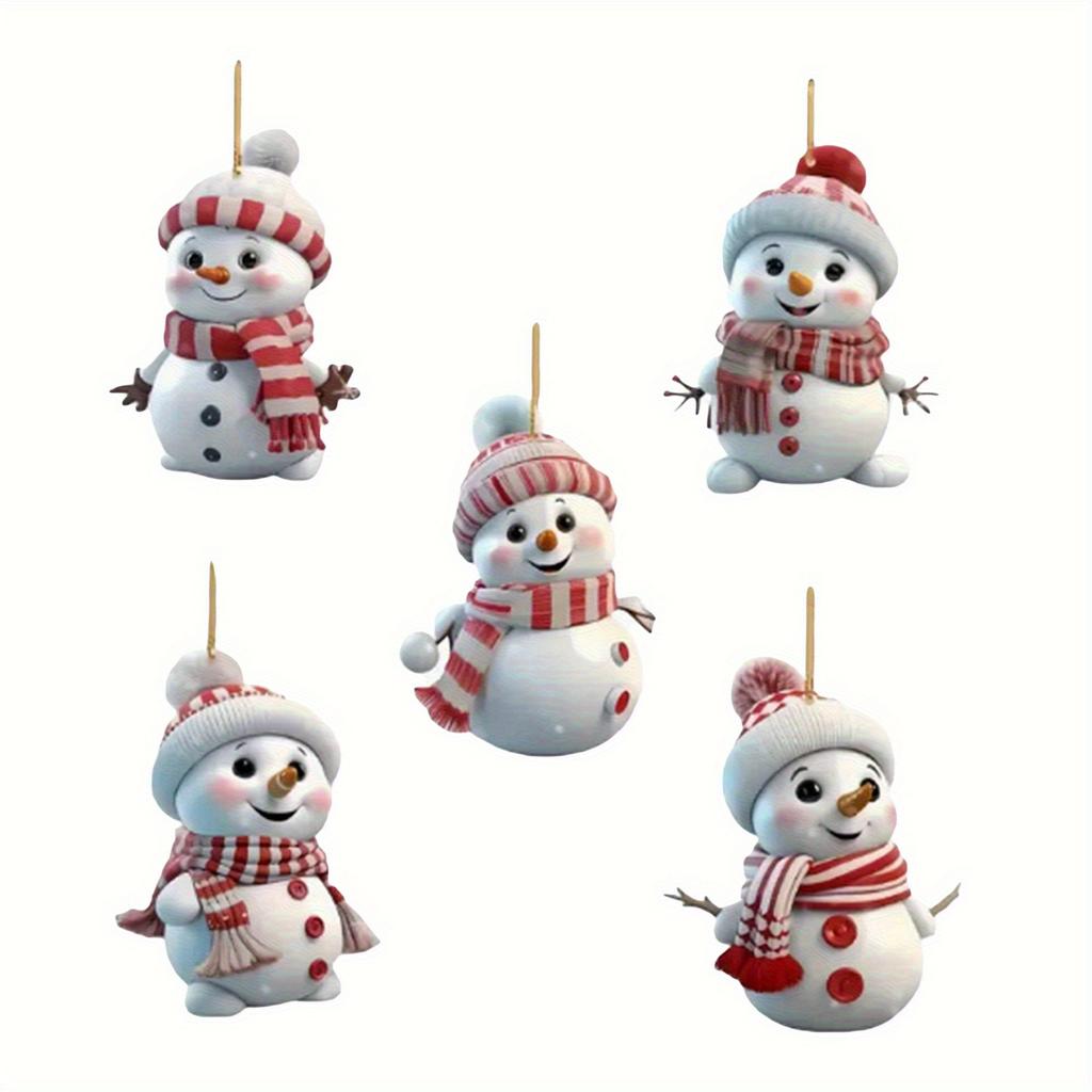 10pcs/5pcs Christmas Car Rearview Mirror Ornaments - Snowman Acrylic Hanging Decorations for Tree, For Christmas Decorations