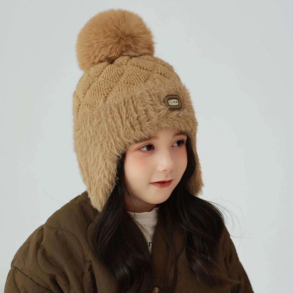 Thick Yarn Toddler Earflap Beanie Solid Color Baby Pom Hat Kids Winter Hat Snowy Day