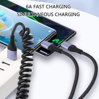 Двойной выдвижной пружинный кабель для зарядки Micro USB и Type C Кабель для устройств Micro USB и Type C Быстрая зарядка 66 Вт
