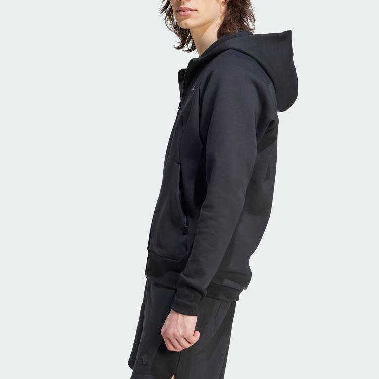 Adidas ЗНЕ. Серия с логотипом и нашивкой на молнии, мужская куртка с капюшоном, черные IN5089