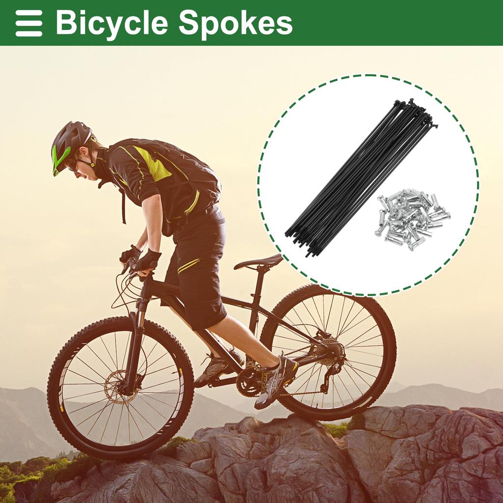 Motoforti Универсальные спицы для велосипеда, Спицы для велосипедного колеса, 14G, Длина 167 мм, Углеродистая сталь, Черный, 1 комплект