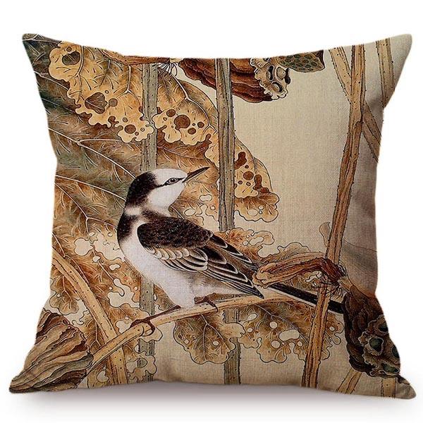Chinese Style Vintage Ink Painting Lotus Pattern Throw Pillow Cover Classical Luxury Cushion Cover Sofa Decoration Pillowcase