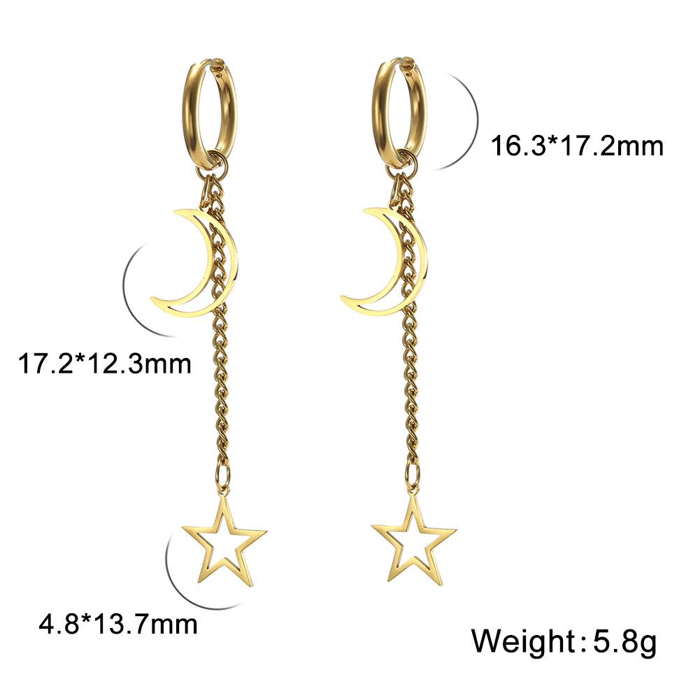 Stainless Steel Moon Star Pendant Earrings for Women Ear Buckle Hip Hop Hoop Earrings Gothic Girl Jewelry Accessories Best Gifts