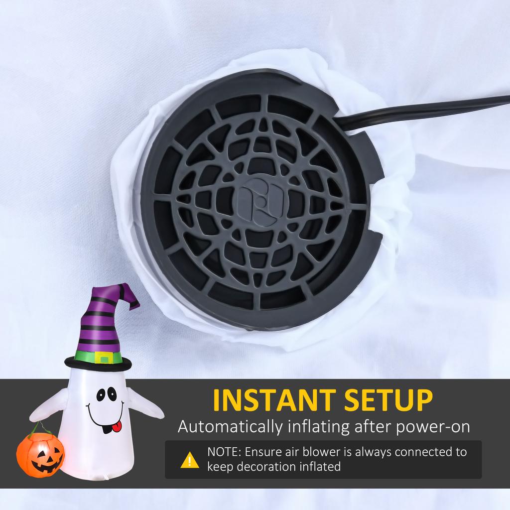 1.2m Witch Ghost Halloween Inflatable Decoration w/ LED Lights Fan Accessories Pumpkin Lantern Kids Adult Fun Weather-Resistant Indoor Outdoor
