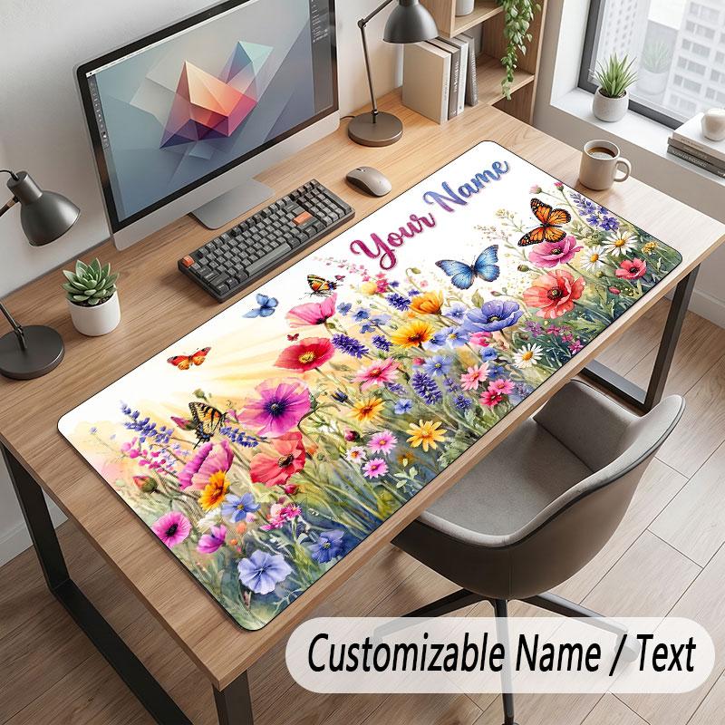 Butterfly Theme Customized Mouse Pad Personalized Print Name Text Desk Mat For Home Office Table Decor