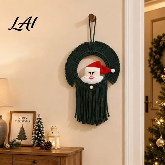 Hand Woven Wall Hanging Hand‑Woven Santa Claus Tapestry Hanging Christmas Decor with Atmospheric Ornament Tassels Boho for Kid Room Home