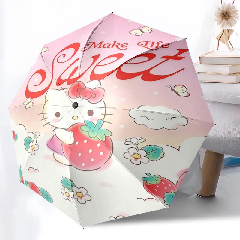 1pc Hello Kitty Make Life Sweet Automatic Folding Umbrella - Portable 3-Fold Design with Iron Frame, Perfect for Outdoor Use, Festive Gifts, Travel, D