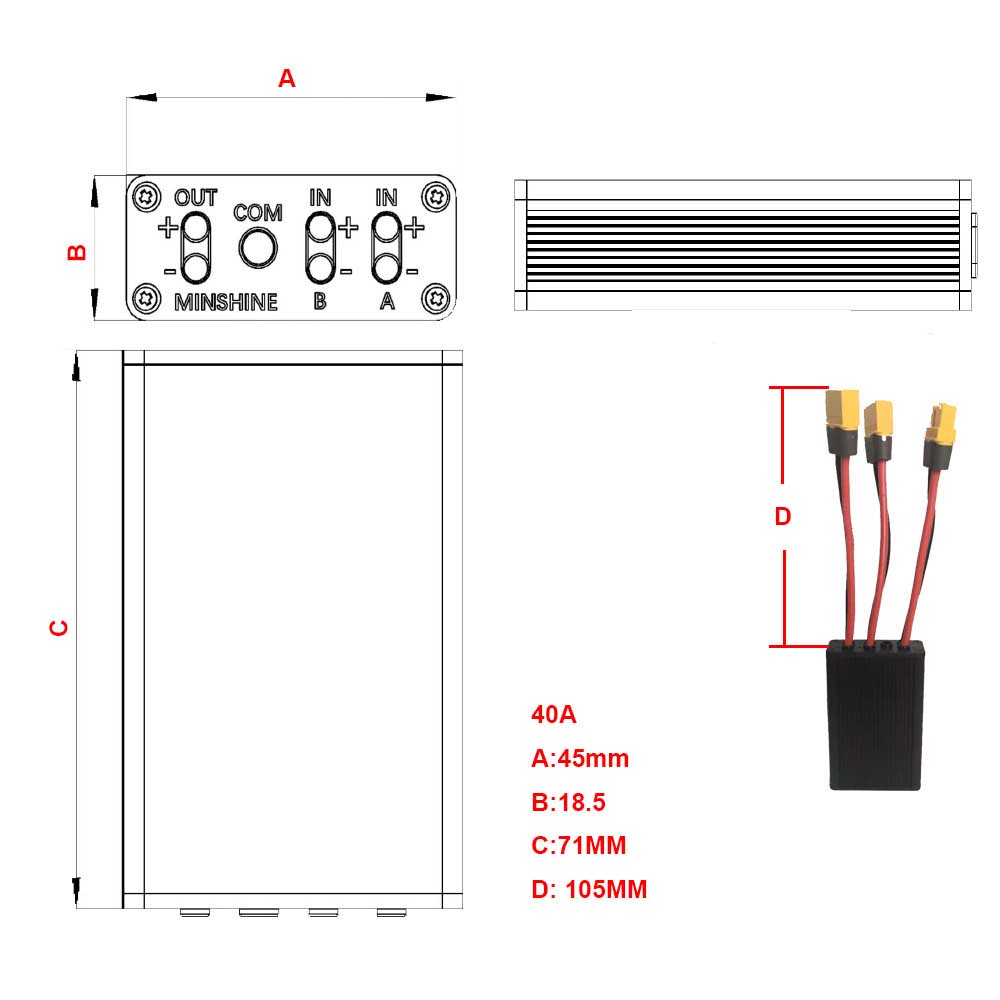 Dual Battery Connection Adapter Switcher Module Increase Battery Capacity 40A Ebike