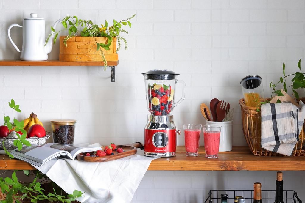 Мельница-миксер в стиле ретро, красная стеклянная чашка с мельницей для льда, совместимая с кофемолкой объемом 1 л, с рецептом, стеклянный миксер, ретро-миксер, смузи-машина, соковыжималка D&S DS.8571