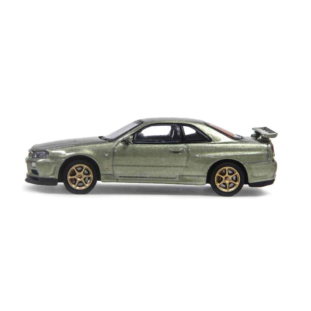 PAUDI MODEL Scale Diecast Model Car R34 Skyline 2000 Nissan V Spec II 1/64 GT-R (Green)