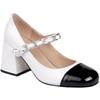 2025 New Pearl Mary Jane Single Shoes Women's Thick Heel Square Head One-word Buckle French High Heels Medium Heel Patent Leather Women's Shoes
