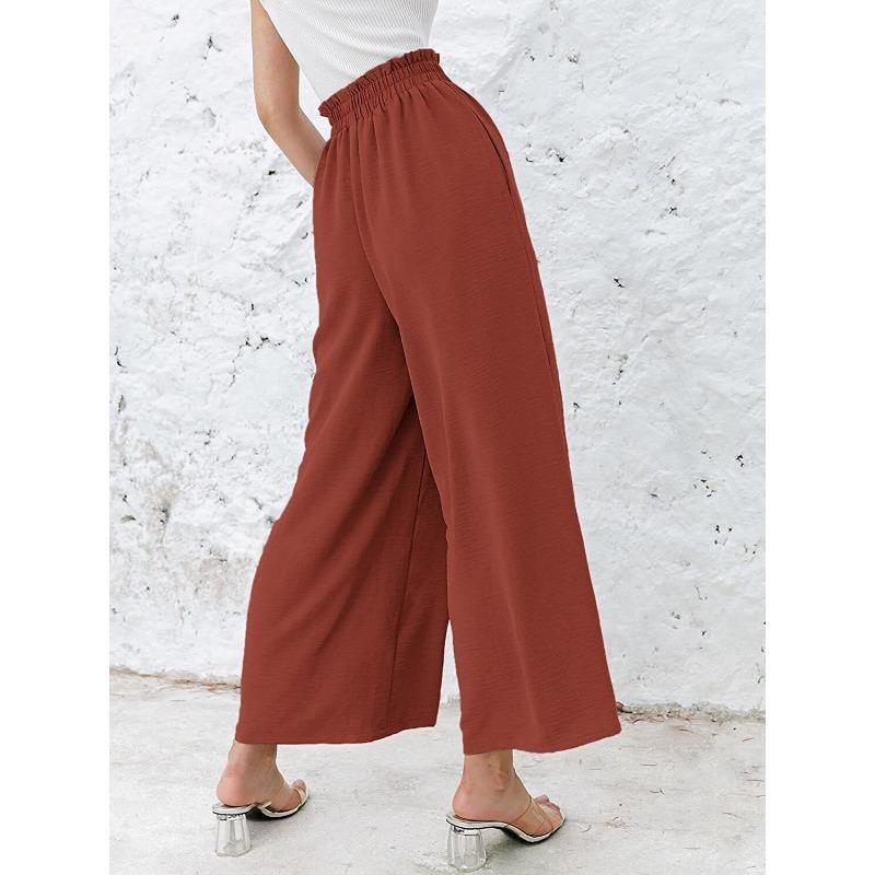 YYFS Women's Fashion Casual Solid Color Print High Waist Trousers Pants & Capris