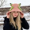 Yousheng Winter Bucket Hat Cartoon 3D Frog Design Thickened Plush Fisherman Hat Women Outdoor Activity Accessory