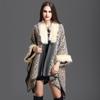 1052 #Large Size Loose Fur Collar Print Knitted Cardigan Shawl Cape Jacket